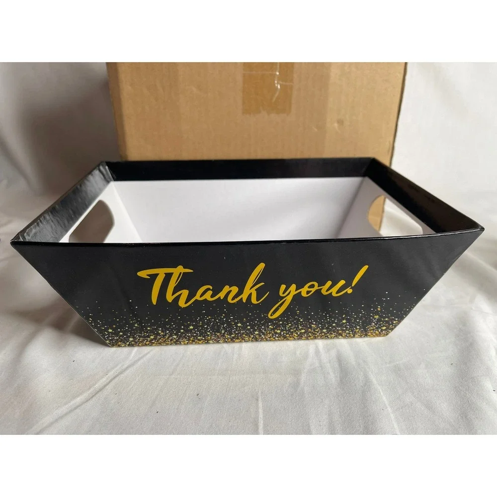 12 Pcs Thank You Gift Baskets Black Gold Glitter Cardboard Party Favor Boxes 5D